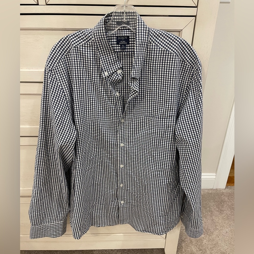 Men’s J. Crew Oxford Button Up Shirt Checkered Blue/White Size XL Slim Fit